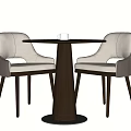 Modern Round Dining Table Set With Light Upholstered Chairs And Dark Wood Base 3d model