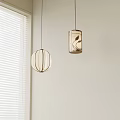 Beige Linen Pendant Lights Round And Cylindrical In Minimalist Interior Near Window Blinds