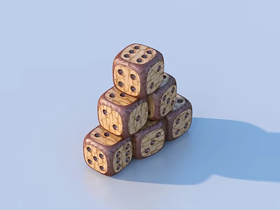 Stacked Wooden Dice With Round Dots And Natural Wood Grain For Home Decor 3d model
