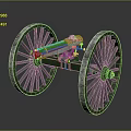 Vintage Cannon Artillery Model With Green Spoked Wheels And Classic Design