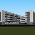 Modern School Building Complex with Multi Story White Exterior Glass Windows and Green Area