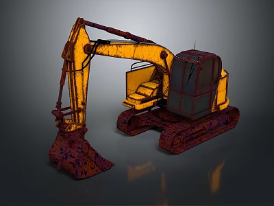 Detailed Yellow Construction Excavator 3D Model With Tracked Undercarriage And Front Bucket 3d model