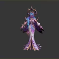 minutesElegant Fantasy Character With Blue Long Hair Ornate Headdress And Purple White Gradient Costume
