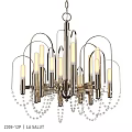 Modern Silver Metal Chandelier With Illuminated Bulbs And Hanging Crystal Beads