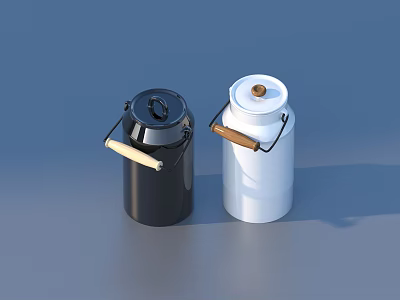 Black And White Storage Cans With Wooden Handles And Lids For Home Use 3d model