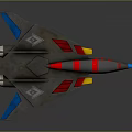 Colorful Fighter Jet Model With Sharp Nose Blue Red Yellow Accents
