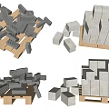 Construction Bricks With Gray Porous And White Solid On Wooden Pallets 3d model