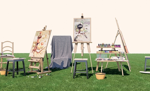 Modern Easel Art Painting Equipment Outdoor Sketch Gouache Painting 3d model