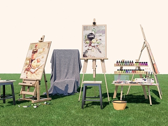 Modern Easel Art Painting Equipment Outdoor Sketch Gouache Painting 3d model