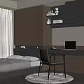 Tatami Bedroom Interior With Platform Bed Desk Chair And Storage Shelves