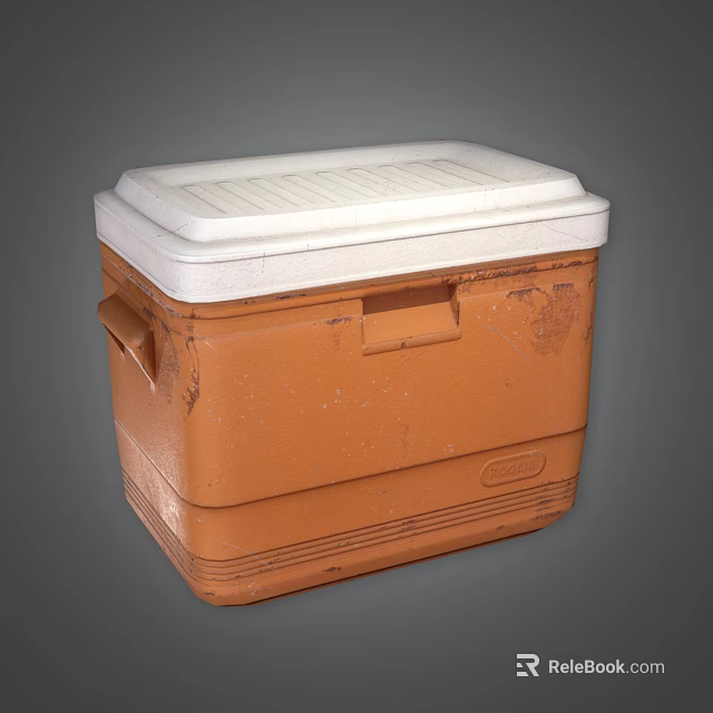 Orange And White Cooler With Worn Surface Lid Handle And Logo 3d model 
