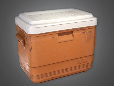Orange And White Cooler With Worn Surface Lid Handle And Logo 3d model
