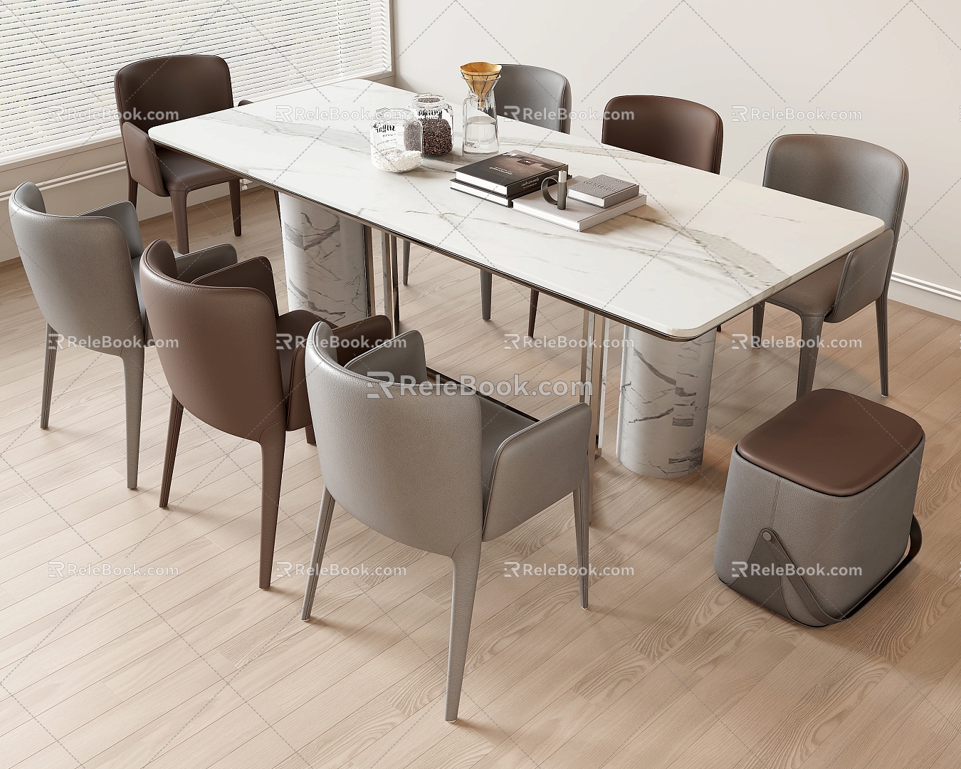 Dining Table and Chair Rectangular Dining Table Dining Chair Single Chair Chair Dining Table Ornaments 3d model