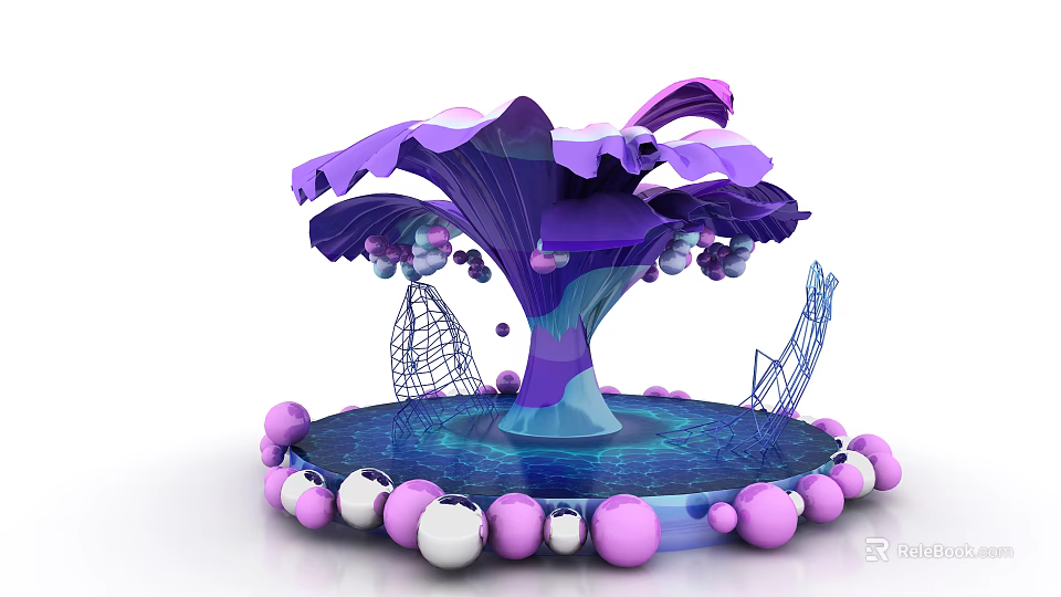 Abstract Purple Blue Art Installation With Spherical Base And Metal Frames 3d model