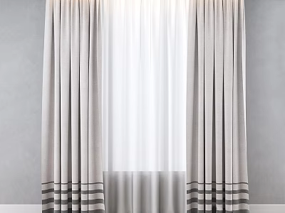 Gray Striped Curtains With Sheer White Lining For Modern Home Decor 3d model