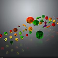 Artistic Colorful Fruits and Vegetables Decorative Pieces in Bright Red Green Yellow Hues