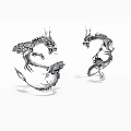 Two Dragons Black And White Sketch Artwork With Mythical Creature Design 3d model