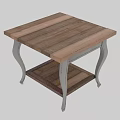Rustic Wooden Dining Table With Curved Legs Lower Shelf And Distressed Finish