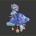 Blue Dragon Game Movie Character With Horns Pink Accents On Cloud Stars Cartoon 3D Model Design