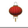 Traditional Red Chinese Lantern With Golden Stripes And Hanging Tassel Decoration