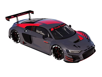 Gray And Red Audi R8 Modified Race Car With Rear Spoiler And Body Design 3d model