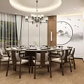 Modern Chinese Style Private Dining Room Featuring Marble Counter Table Landscape Paintings And Wooden Floor