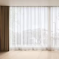 Elegant Living Room Interior With White Sheer Curtains Brown Curtains And Natural Light