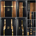 Contemporary Double Doors With Black Frame Wooden Panels And Golden Accents