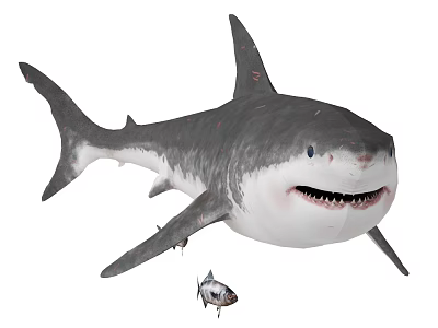 3D Rendering of Realistic Shark and Small Fish in Aquatic Marine Life 3d model