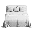 Modern Bedroom Bed With Light Colored Textured Bedding And Pillows 3d model