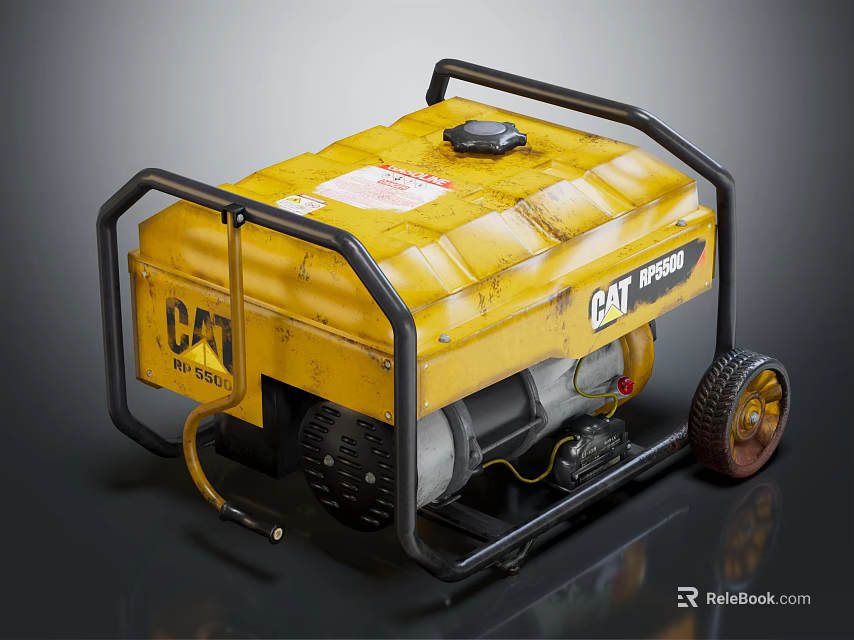 Yellow CAT Portable Generator With Wheeled Frame And Outdoor Power Equipment 3d model 