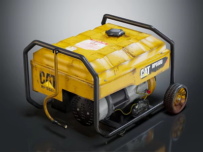 Yellow CAT Portable Generator With Wheeled Frame And Outdoor Power Equipment 3d model