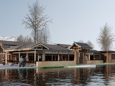 New Chinese Homestay Building Activity Center Building Country House Homestay Inn 3d model