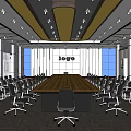Modern Conference Room Interior With Long Wooden Table And Black Office Chairs