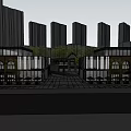 Bustling Commercial Street Featuring Modern Buildings Glass Facades And Urban Pedestrians