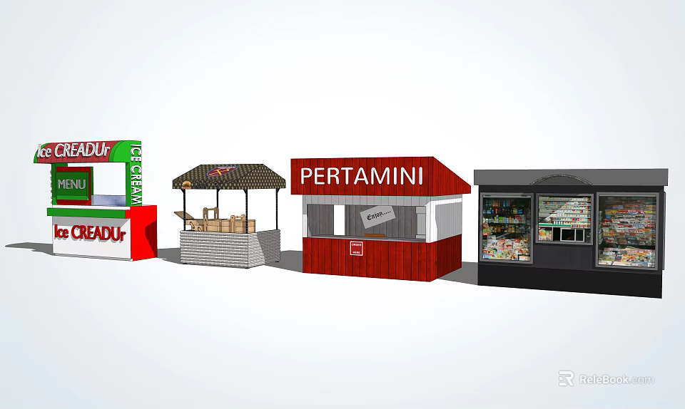 Small Commercial Stalls With PERTAMINI Shop Cafe Cream And Cigarette Displays 3d model 