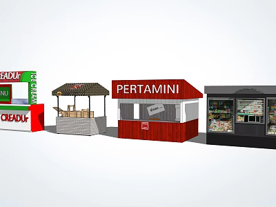 Small Commercial Stalls With PERTAMINI Shop Cafe Cream And Cigarette Displays 3d model