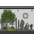 Chinese Courtyard Garden Featuring White Walls Black Tile Roof Lattice Window Rockery Bamboo Stone Lanterns