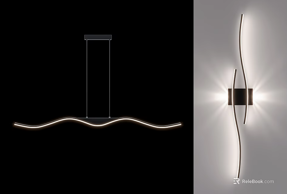 Modern Curved Lighting Combination With Pendant And Wall LED Lights 3d model 