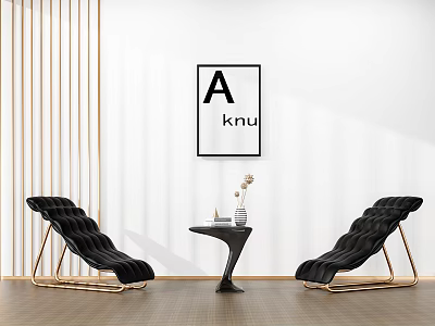 Black Lounge Chairs With Golden Metal Frame And Side Table In Modern Interior With Artwork 3d model