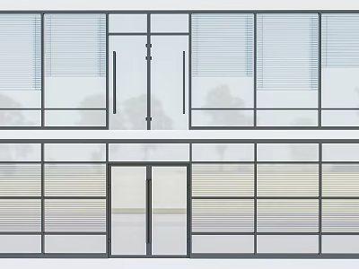 Modern Sleek Glass Door Window Design With Double Layer Frames And Blinds 3d model