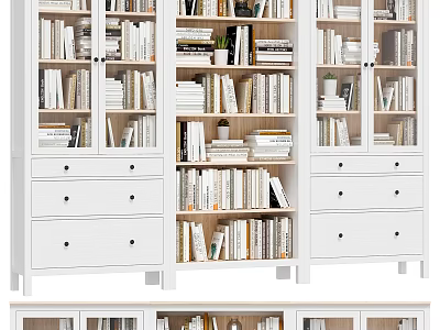 Modern White Bookcase With Open Shelves Drawers And Organized Book Storage 3d model