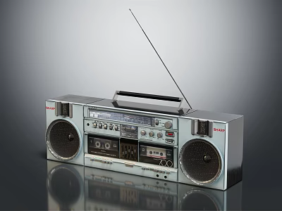 Vintage Radio Cassette Player With Dual Speakers Tape Deck And FM Antenna 3d model
