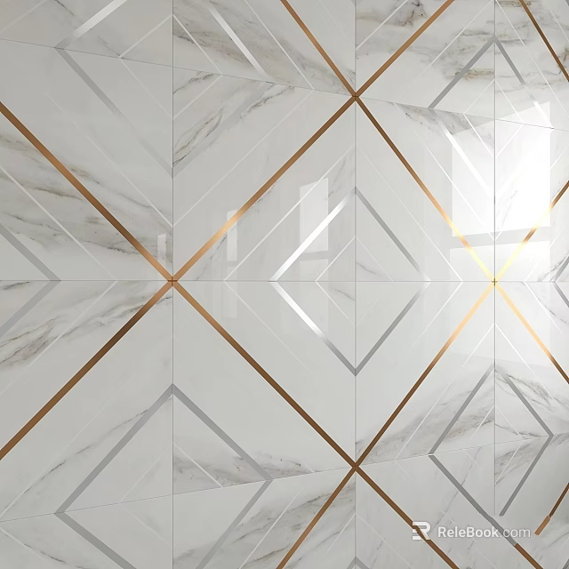 Marble Wall Tiles With Gold Lines Geometric Patterns And White Gray Textures 3d model 