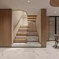 Modern Living and Dining Room Interior With Circular Ceiling Marble Floor Sofa And TV Wall