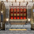 Luxurious Hotel Lobby With Golden Chandelier Blue Gold Decor And Marble Flooring
