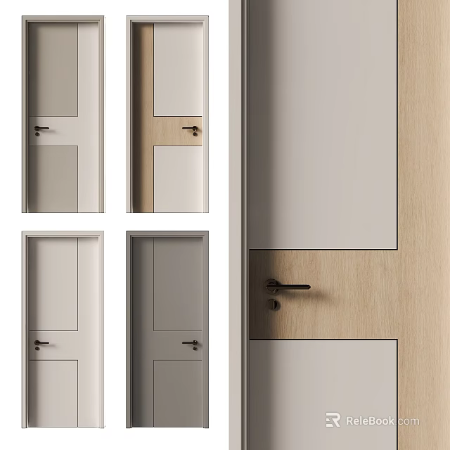 Modern Home Interior With White Gray And Wooden Swing Doors In Different Styles 3d model 