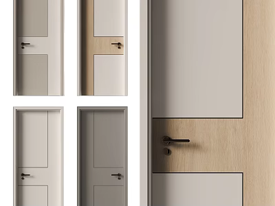 Modern Home Interior With White Gray And Wooden Swing Doors In Different Styles 3d model