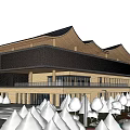 Traditional Roof Visitor Center With Modern Wooden Design And White Conical Landscaping