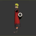Anime Action Figure With Red Robe Yellow Hair And Red Scrolls In Open Arms Pose
